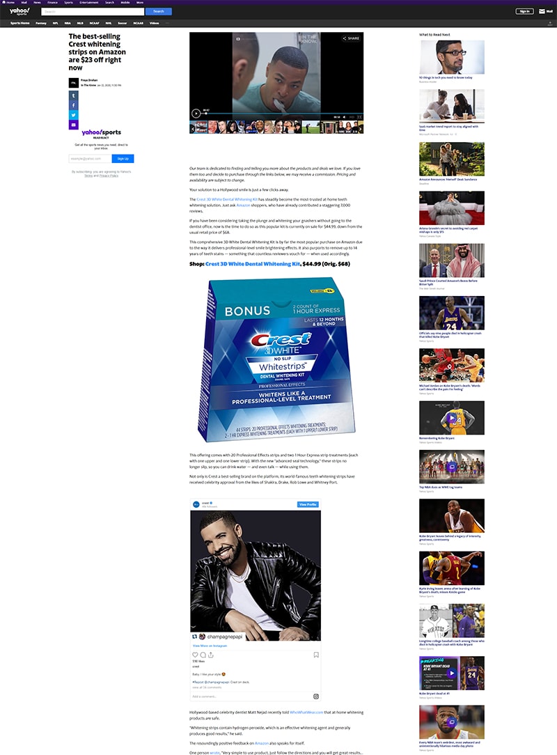 screenshot of a article titled: The best-selling Crest whitening strips on Amazon are $23 off right now