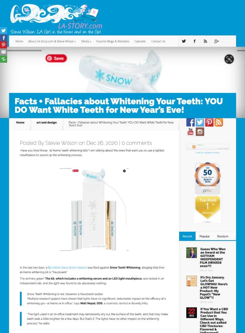 Screenshot of an article: Facts + Fallacies about Whitening Your Teeth: YOU DO Want White Teeth for New Year’s Eve!