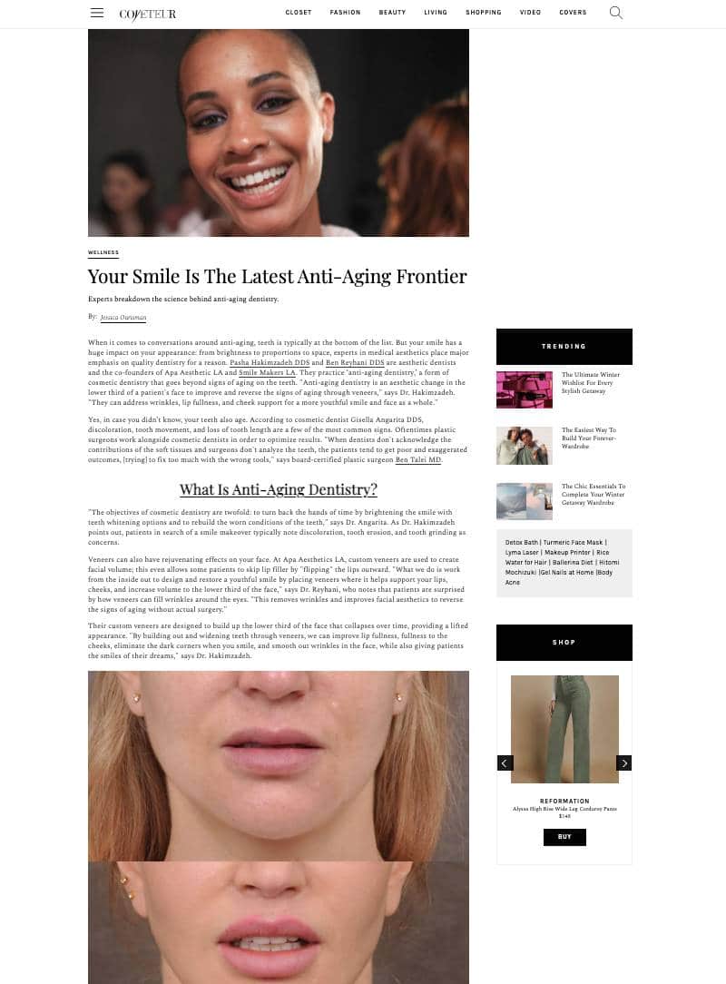 Screenshot of an article titled: Your Smile Is The Latest Anti-Aging Frontier