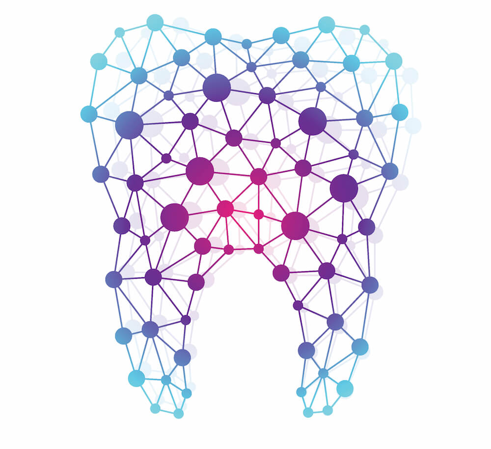 Tooth vector icon template. Medical design. Dentist office icon. Oral care dental  clinic with connected lines and dot.