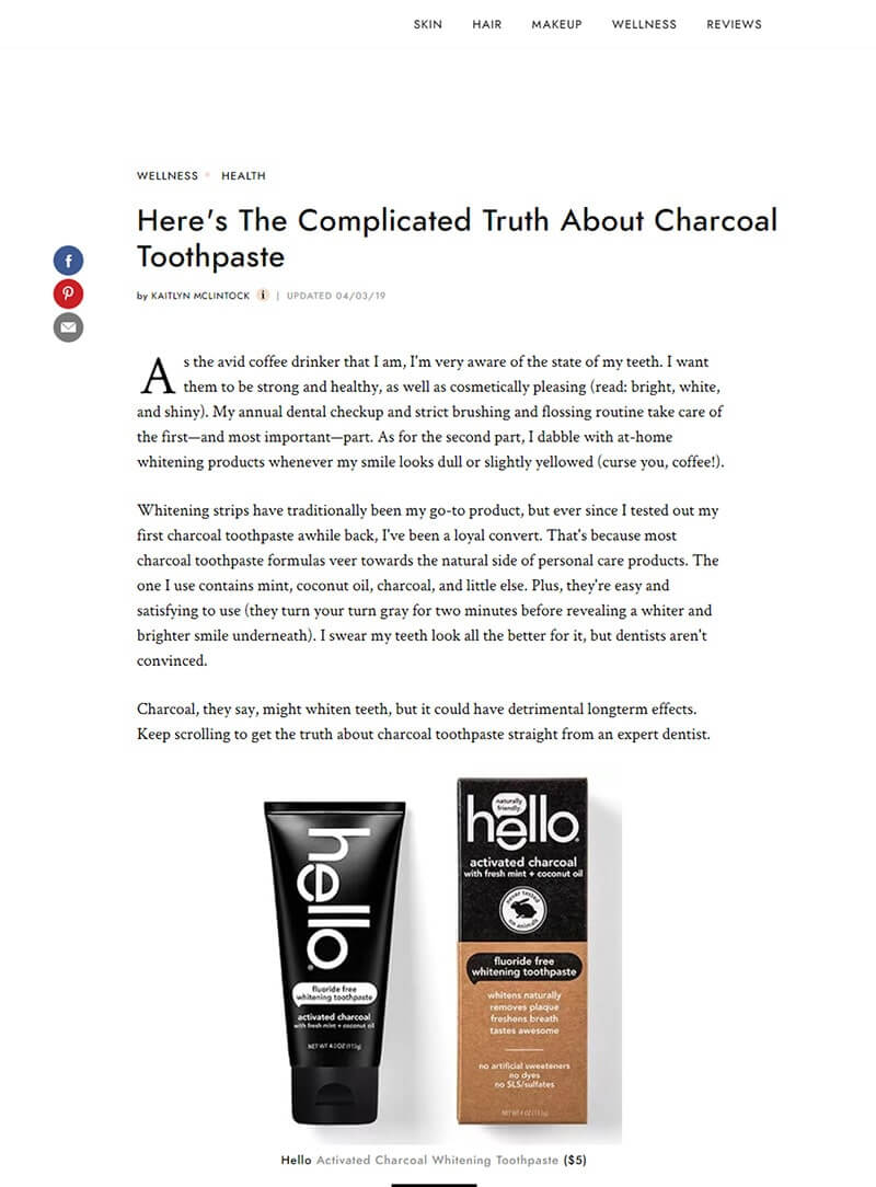 Byrdie MAR 2019 Here's The Complicated Truth About Charcoal Toothpaste | Comments by Dr. Matt Nejad Beverly Hills Read more