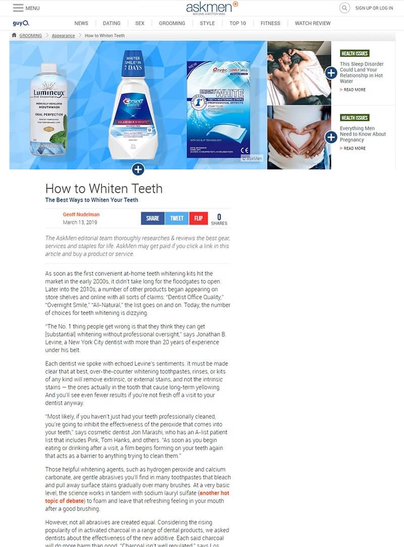 Askmen MAR 2019 How to Whiten Teeth | Comments by Dr. Matt Nejad Beverly Hills Read more