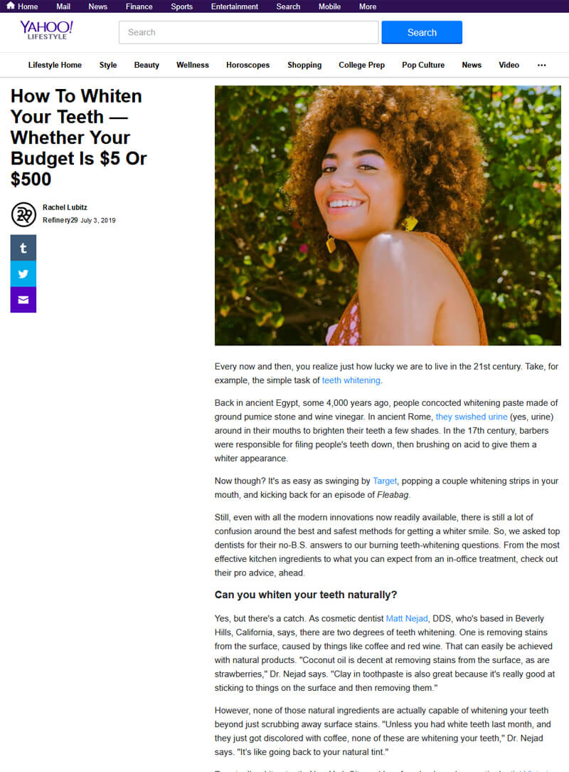 screenshot of the linked article titled: How To Whiten Your Teeth — Whether Your Budget Is $5 Or $500