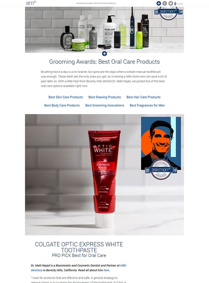screenshot of a article titled: Grooming Awards: Best Oral Care Products