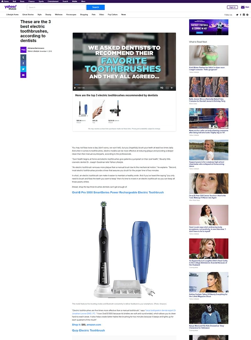 screenshot of a article titled: These are the 3 best electric toothbrushes, according to dentists