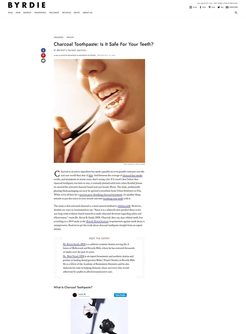 Screenshot of an article: Charcoal Toothpaste: Is It Safe For Your Teeth?