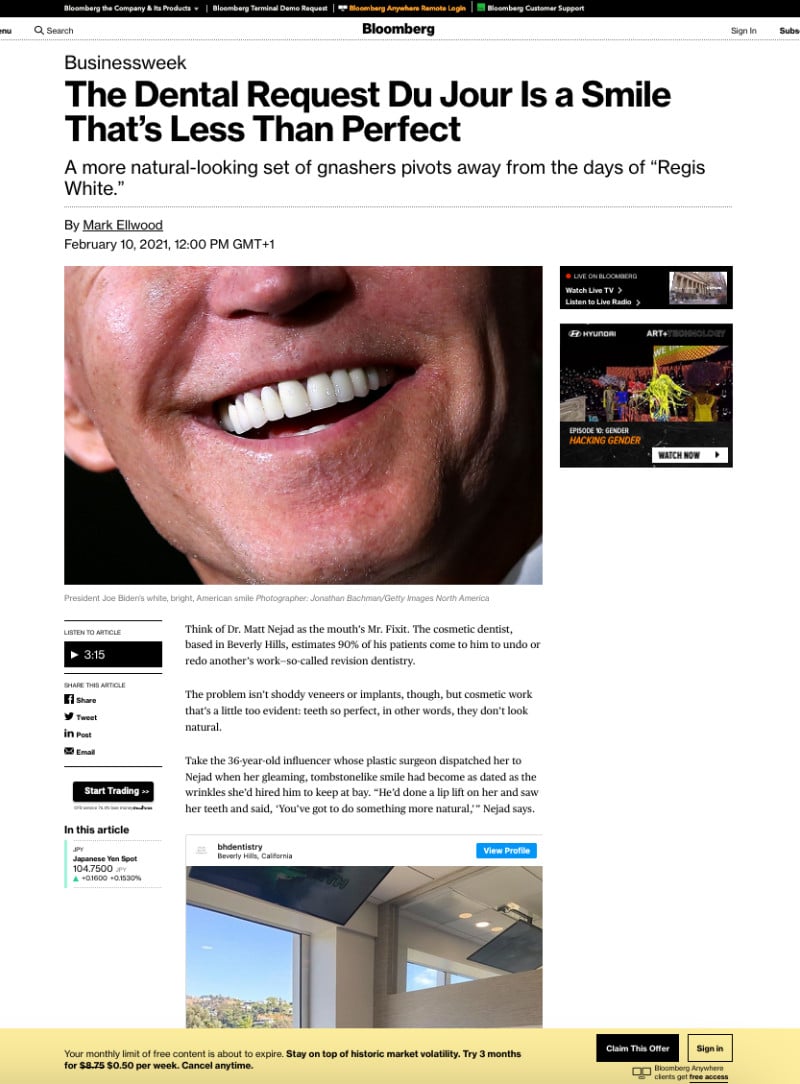 Screenshot of an article: The Dental Request Du Jour Is a Smile That’s Less Than Perfect