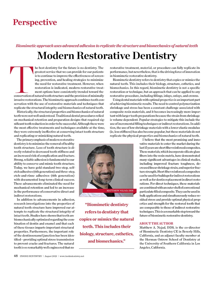 Screenshot of an article titled: Modern Restorative Dentistry