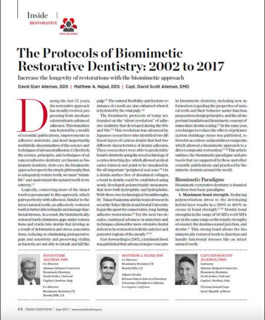 Screenshot of an article titled: The Protocols of Biomimetic Restorative Dentistry: 2002 to 2017