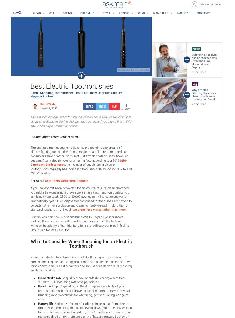 Screenshot of an article titled: Best Electric Toothbrushes